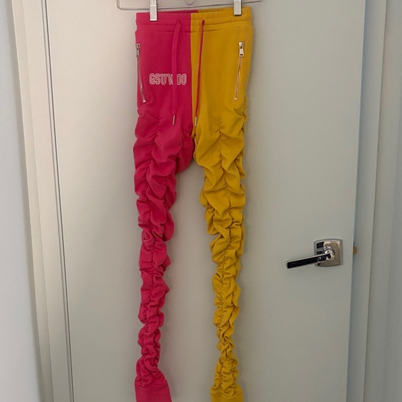 Pink and Yellow Ruched Pants - Picture 1 of 2